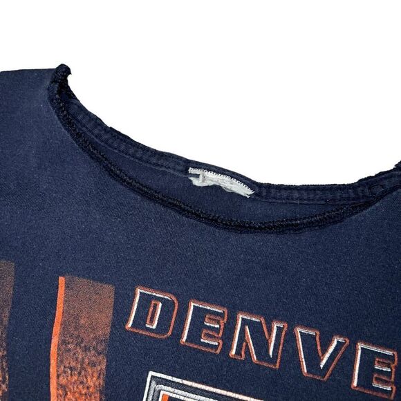 y2k Denver Broncos T-Shirt Blue Navy Short Sleeve Logo Graphic Tee Pullover - Picture 3 of 6
